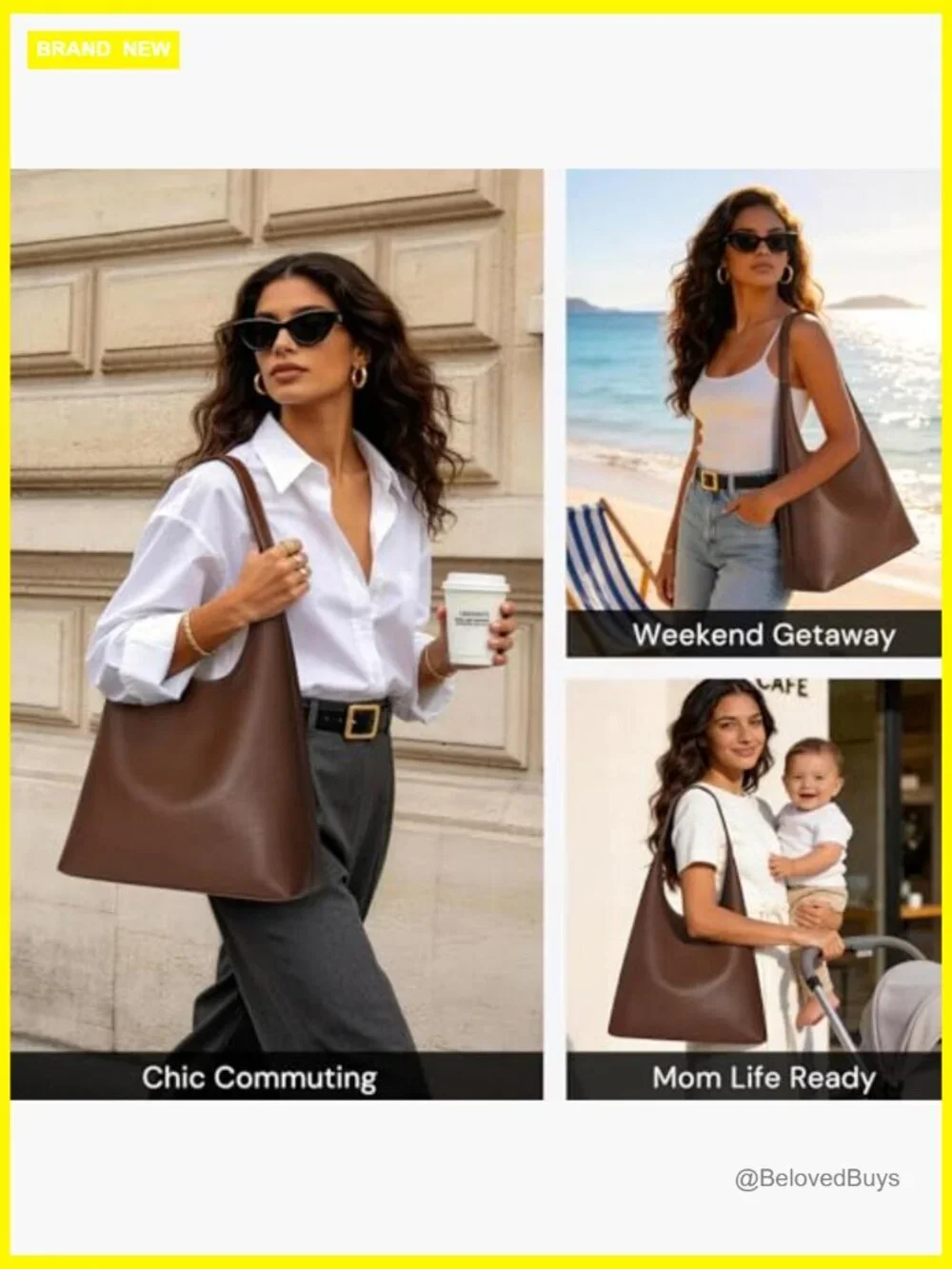 Large Slouchy Hobo Shoulder Bag, Vegan Leather Tote, Fits 13.6
